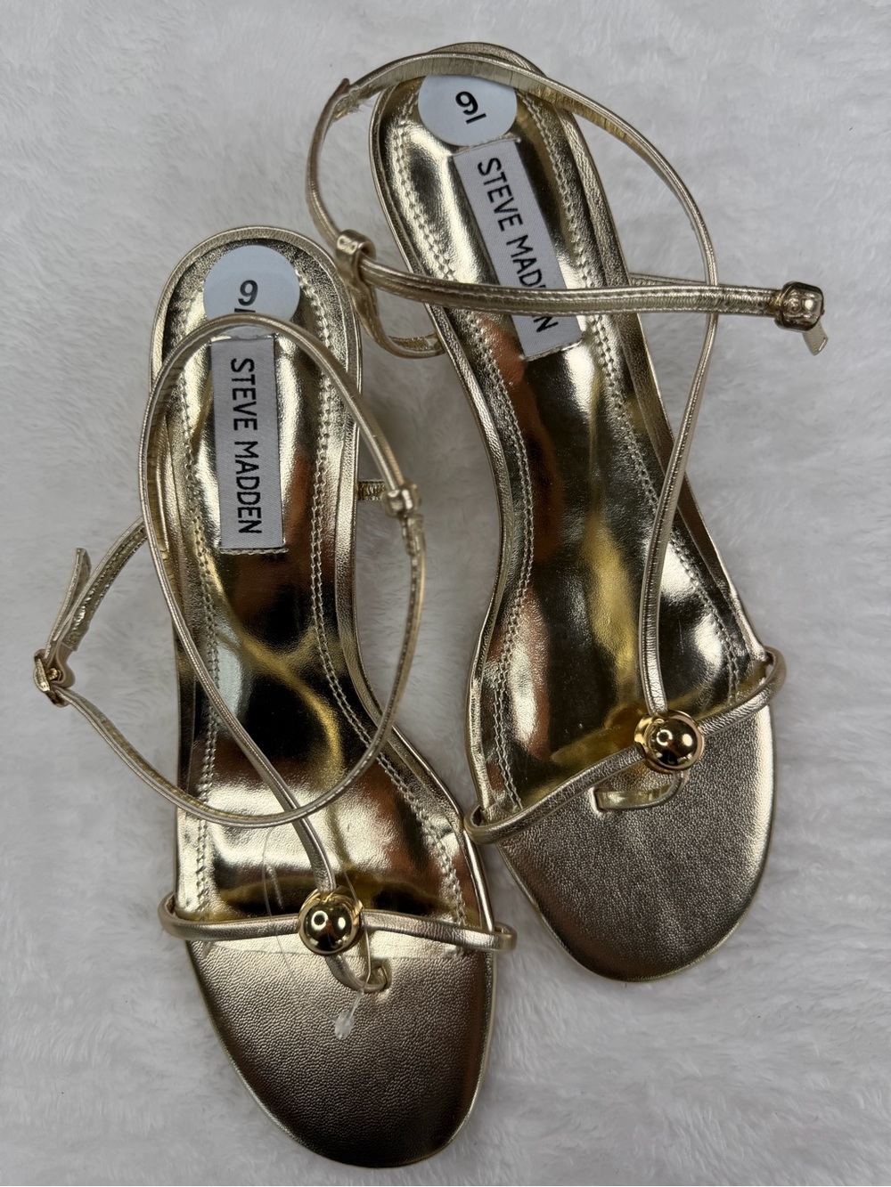 Steve Madden Gold Metallic Minimalist Ankle-Strap Sandals